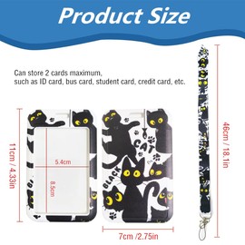 RuiChy Animal Printed Lanyard with Card Holder, Neck Lanyard with Sliding Badge Holder for ID Cards Keys, Neck Strap with Hard Vertical Card Protector for Office Exhibitions School Use (Black Cat)