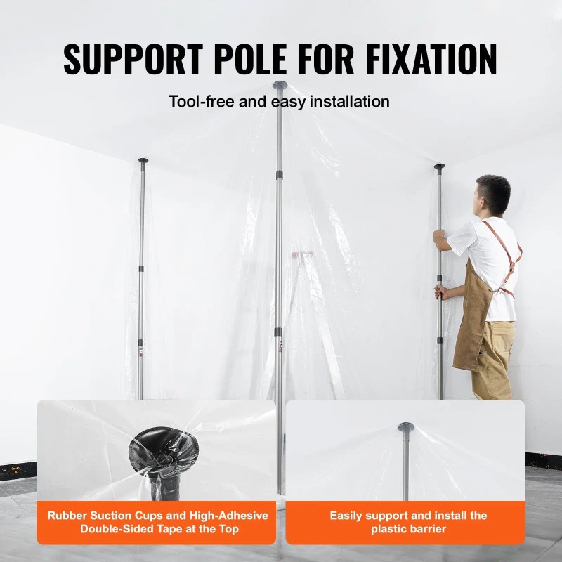 12 Ft Dust Barrier Poles with 4 Telescoping Sections Convenient