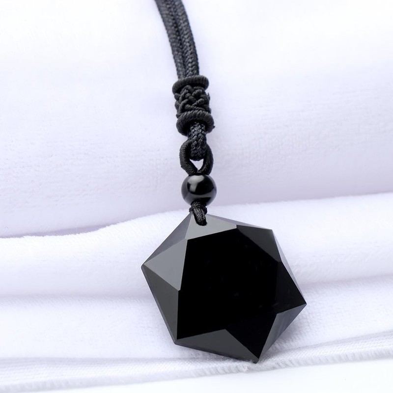 [Qicarkey] Fashion Hexagon Black Blessing Lucky Amulet Obsidian Pendant