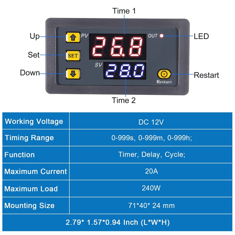 AITIAO 2Pcs Timer Delay Relay DC 12V 20A Programmable Digital