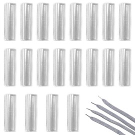 Pack of 20 shoelaces repair, transparent laces ends, shoelaces end caps, plastic cord ends, shrink tube, transparent, for DIY repair of sports shoes, transparent, Unit size
