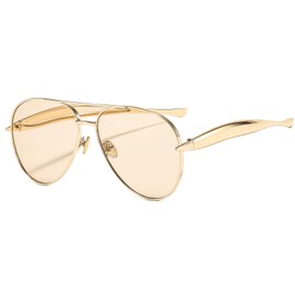 YAMEIZE Retro Oversized Sunglasses for Women Men 70s Pilot Gold Sunglasses Oversized Double Bridge Metal Big Frame Trendy Sun Glasses UV400