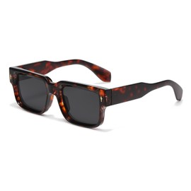 Long Keeper Retro Chunky Sunglasses Thick Frame for Women Men Trendy Rectangular Black Shades Sun Glasses UV400 Protection (Leopard Black)