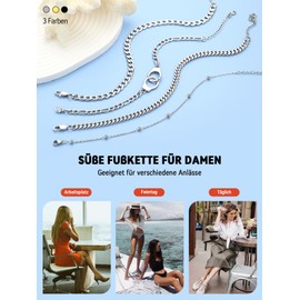 FaithHeart Anklet for Women, Stainless Steel Foot Jewellery in Silver, Gold, Black, Adjustable Anklet Ankle Chain, Solid Curb Foot Jewellery with Gift Box for Mum Daughter Girlfriend, Stainless Steel