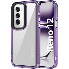 T Tersely Crystal Clear Case Cover for Oppo Reno 12 2024, Hard Back Slim Shockproof Bumper, Non-Yellowing, Wireless Charging Compatible for Oppo Reno 12 6.7 inch - Purple