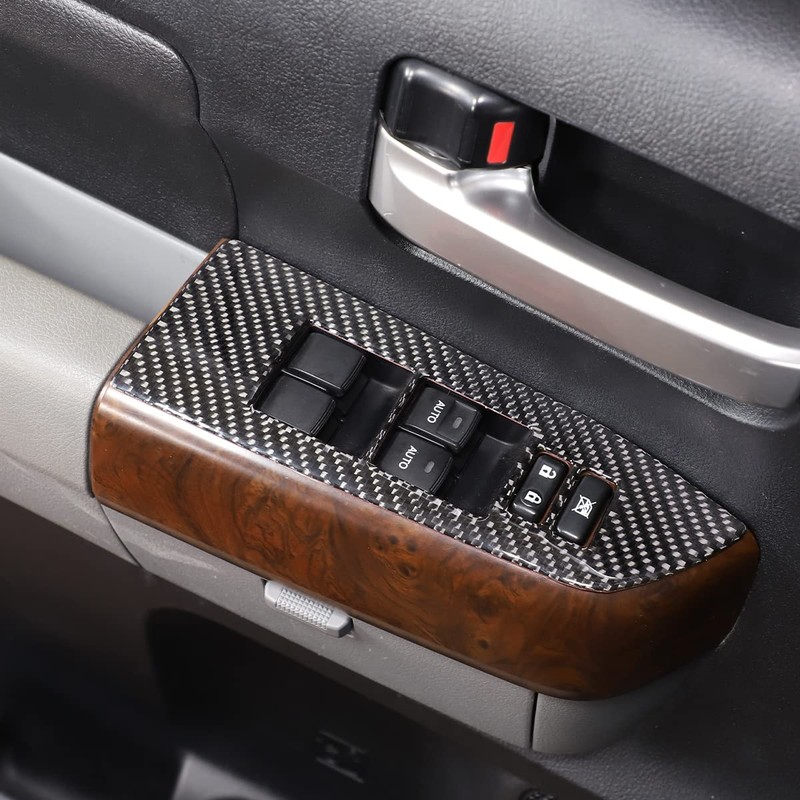 HIRUFAIT 4PCS Car Door Window Lift Switch Panel Frame Sticker