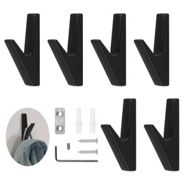 MABAHON 6 Set Bathroom Hooks,Black Towel Hooks for Bathroom,Zinc Alloy Hat Hooks,Black Coat Hooks for Wall,Door Hook Load Capacity up to 20 kg (Matt Black)