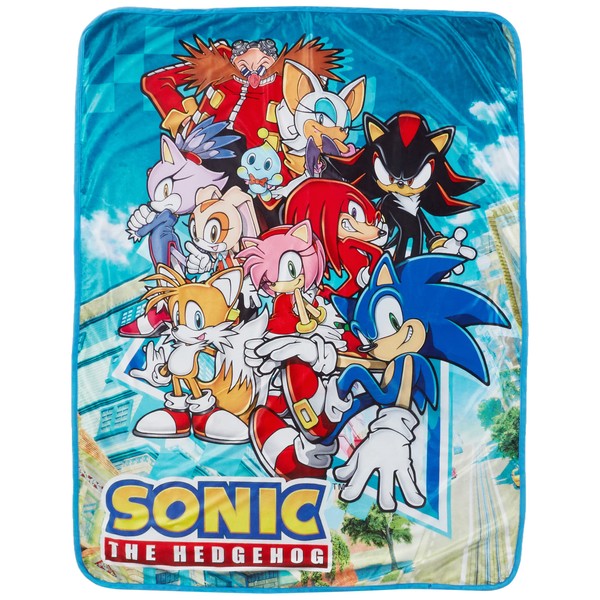 Great Eastern Entertainment Sonic The Hedgehog- Manta de sublimación de Grupo Grande, 116,8 x 152,4 cm