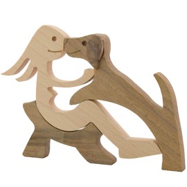 Enkrio Wooden Dog Figurines Hand Carved Wood Dog Human Sculpture Statue Handmade Accents Crafts Wooden Adorn Standing Tabletop Decoration Ornament for Home Decor