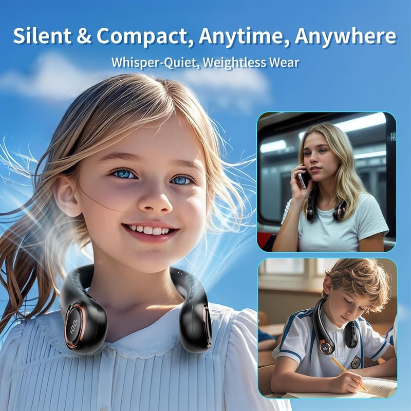 ZHZW Portable Neck Fan with 6000mAh USB - Rechargeable Battery,