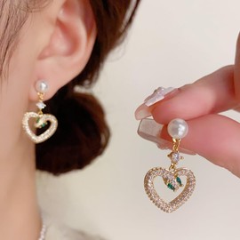 Gold Snake Earrings, 14k Gold Plated Rhinestone Snake Earrings Pearl Dangle Earrings For Women Statement Funky New Year Earrings Jewelry Gift, Medium, Copper Yellow Gold, No Gemstone