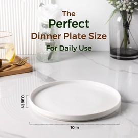 GBHOME Ceramic Plates Set of 6,10.25 Inch Matte Glaze Dinner Plates,Modern Dinnerware Dishes Set for Kitchen,Microwave & Dishwasher Safe, Scratch Resistant-Matte White