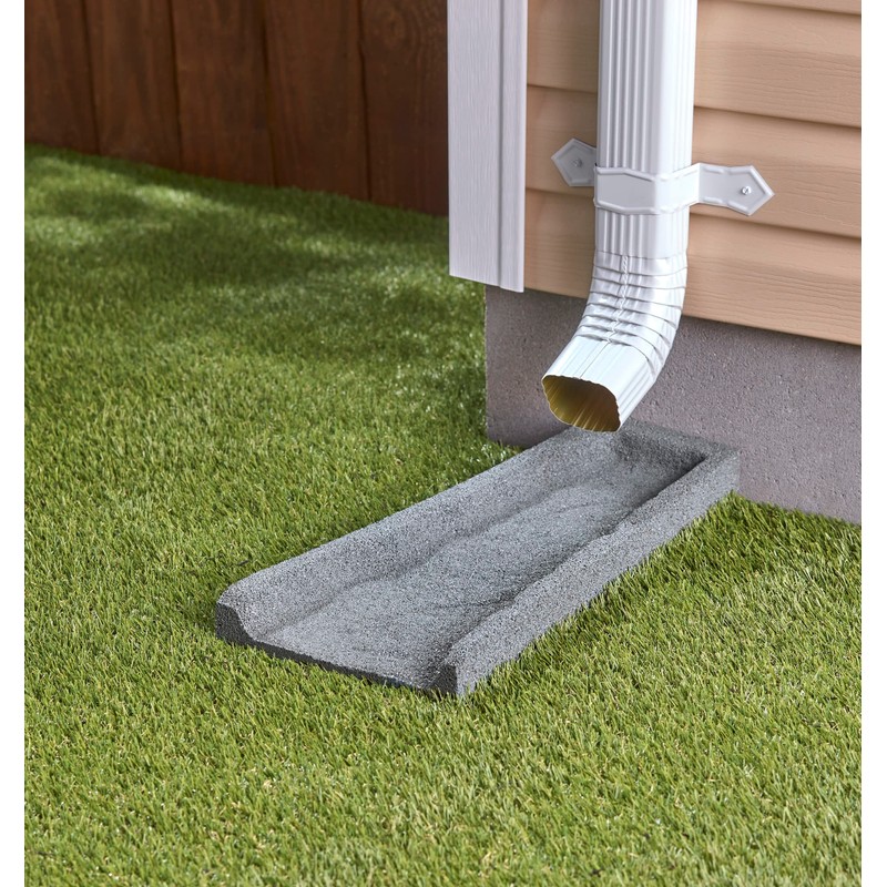 Rubberific Premium Rubber Downspout Splash Block, Rain Guard, Stone Textured