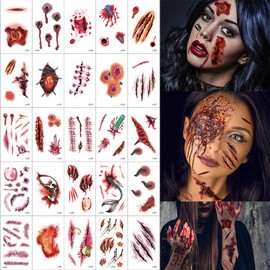 Halloween Makeup Tattoo Stickers for Party, Realistic Face & Ghost Festival Decorations Free Size/Wansheng Tattoo Sticker Set F (W91-120) 15ea