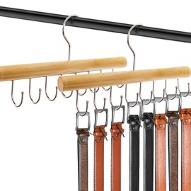 LUNHAJIN 2PCS Belt Organizer Hanger,Sturdy Wood Belt Rack Closet Accessories with 8 Hooks Belt Organizer for Closet Organizers and Storage (Wood)