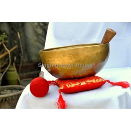 8.5" Tibetan Singing Bowl, Master Chakra Healing, Meditation, Sound Therapy Bowl~For Wellness, Mindfulness ~ Included Mallet, Cushion & Drumstick & Tingsha Cymbals~Handmade by Thamelmart in Nepal