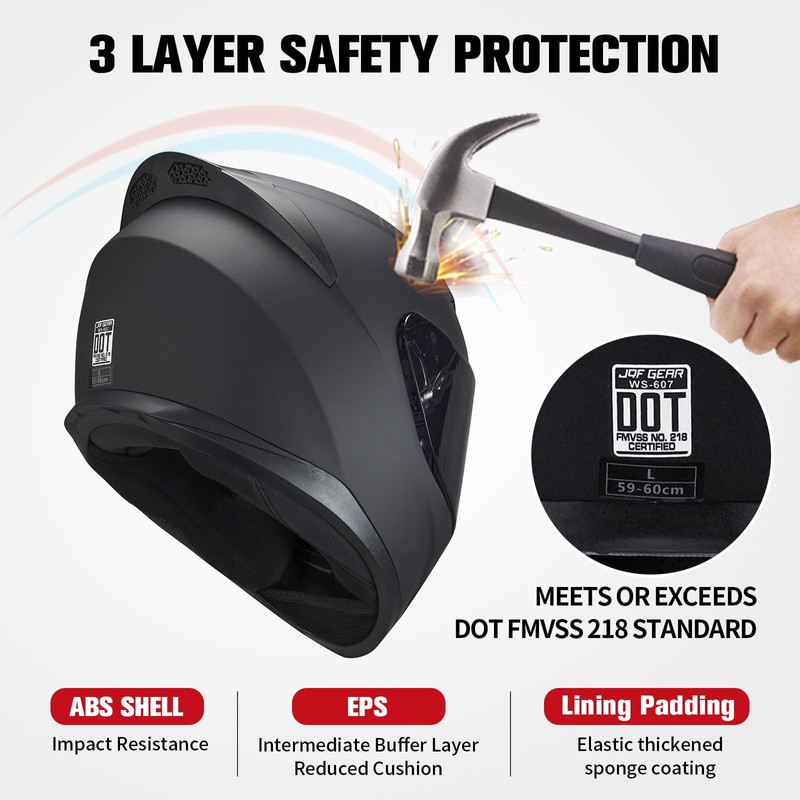 JQF Gear Full Face Motorcycle Helmet WS-607 DOT Approved Motorbike