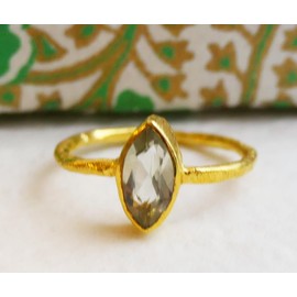 Petite Marquise Prasiolite Green Amethyst Gold-Plated Sterling Silver Ring US Size 7 / Diameter 17.3