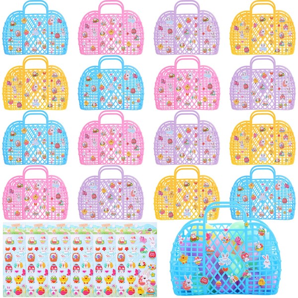 DoubleFill 12 Pack Easter Eggs Basket with Bunny Stickers for