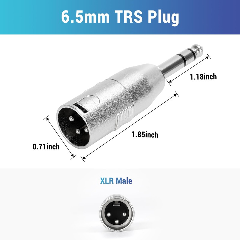 Togconn Adaptador TRS XLR de 1/4 pulgadas, paquete de 2