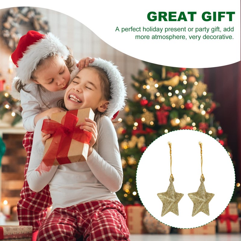 30Pcs Mini Gold Glitter Star Pendant Christmas Tree Hanging Decorations