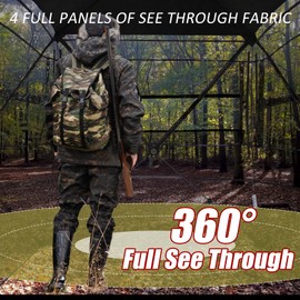 ShedOFF 360 Degree See Through Wide Bottom Hunting Blind 3 Person with Portable Hunting Chair, Pop up Ground Blinds for Deer Turkey Duck Hunting, Adjust Windows with Silent Zipper(Camo Pine-Cones)