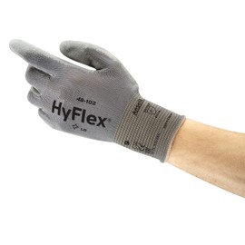 Ansell HyFlex 48-102 Thin Work Gloves, Stretch Fit Nylon Liner with Flexible PU Coating, Lightweight Safety Gloves for Precision Handling, DIY and Mechanics, Grey, Size M (12 Pairs)
