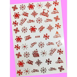 Merry Christmas Happy New Year Stars Snowflake Reindeer Tree 3D Nail Art Sticker A058 Red for Nails Design Nail Art Stickers Decals Supplies Manicure Tips Sticker Colorful for Nail Decorations