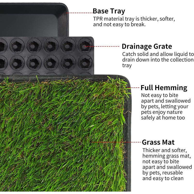 Dog Grass Pad with Tray,40''X27.5''Large Artificial Turf Grass Potty,XL Reusable