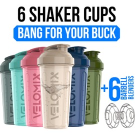 VELOMIX -6 PACK- 28 OZ Protein Shaker Bottles for Protein Mixes, Shaker Cups for Protein Shakes, Small Shaker Bottle Pack, Shaker Cup, Shakers for protein Shakes (Most Popular)