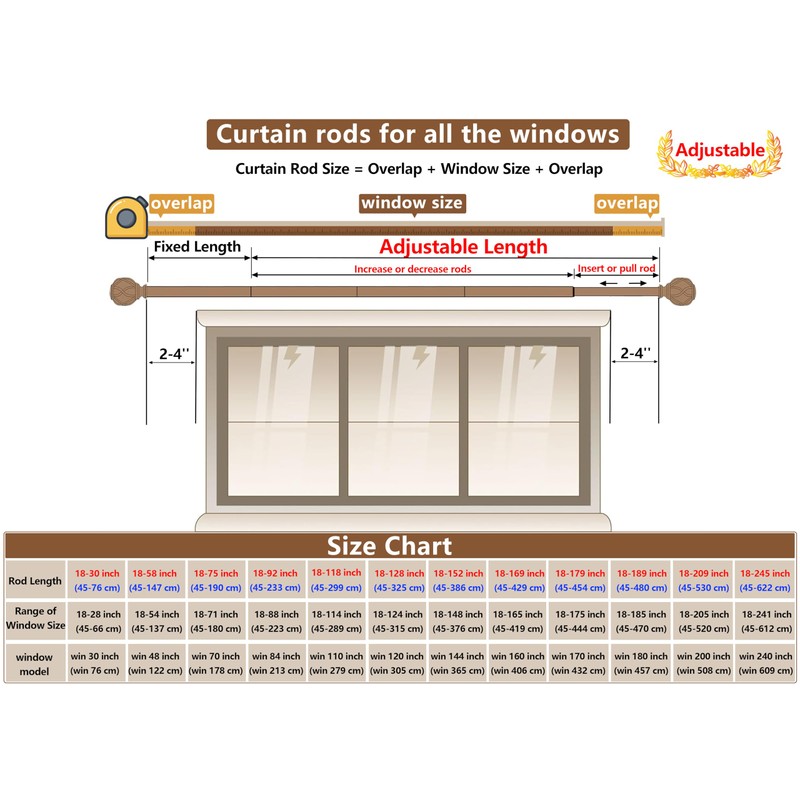 Short Curtain 30 inch,Thick Tube, Never Bend, Adjustable Length, Diameter