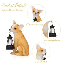 Chihuahua Garden Statues with Solar Lantern, Outdoor Figurine Resin Sculpture Hanging Solar Power Lights for Decoration Yard Patio Balcony Lawn Ornament Art Decor, Unique Gift for Grandma Wowen Mom