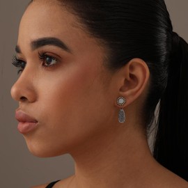 LeCalla 925 Sterling Silver Drop Dangle Earrings Mother's Day Gift for Women | Antique Two-Tone Earrings | CZ Caviar Beaded Drop Earring | Women's Beaded Teardrop Earrings 28MM