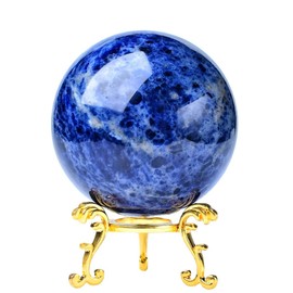 WNJZ Yooperlite Ball Crystal Ball with Stand Natural Fluorescent Sodalite Sphere Healing Gemstone Globe Room Decor Energy Sphere Rocks Mineral (Blue Sodalite,60-65mm)