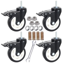 DICASAL 4 Inch Metric Stem Casters, M8*30 Stem Diameter 8mm, Length 30mm Heavy Duty Locking Cster 360 Degree Swivel Stem Wheels with Double Brakes Quite PU Rim for Floor Pack of 4