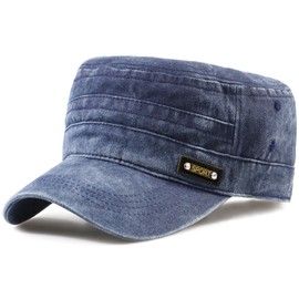 MESU Unisex Washed Cotton Military Hats Cadet Army Caps Vintage Flat Top Cap A Navy