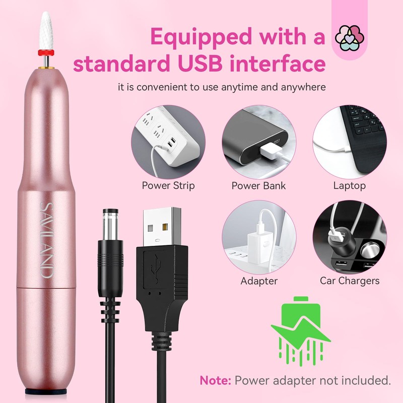 SAVILAND Electric Nail Drill: Rose Electric Nail File 20000RPM Efile