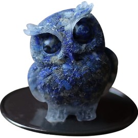 YUYAKESHI Owl Figurine, Mascot, Object, Cute, Mini Owl, Entryway, Garden, Rough Stone Storage, Natural Stone, Owl, Interior Decoration, Resin Decoration, Accessory with Mat (Lapis Lazuli)