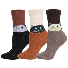 Benefeet Wool Socks for Women & Girls - Cute Cat & Animal Crew Socks: Soft, Thermal, Warm & Comfy 3 Pair