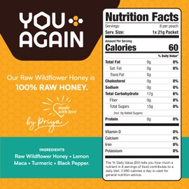 You Again Super Honey Lemon Turmeric Packets | Pre & Mid-Workout Clean Energy Gel | Paleo, Gluten-Free, Non-GMO | Running, Cycling, Endurance, Sports Gel or Afternoon Snack | Made in USA | 8 Count