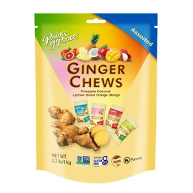 Prince of Peace Ginger Chews Assorted Flavors, 2.2 lb. (Mango, Blood Orange, Pineapple Coconut, Lychee) Candied Ginger – Candy Pack – Ginger Chews Candy - Gluten Free