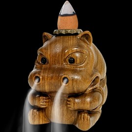 OLizee® Wooden Backflow Incense Burner Backflow Incense Holder Incense Cone Burner Incense Cone Holder Desktop Ornament for Home Decoration Hippo