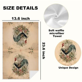 Lovdazzles Vintage Rooster Kitchen Towels, Rustic Decorative Absorbent Microfiber Dish Cloth Tea Towel, Chicken Waffle Soft Hand Towels for Farmhouse Home Bathroom Kitchen Decor, Rooster Gifts