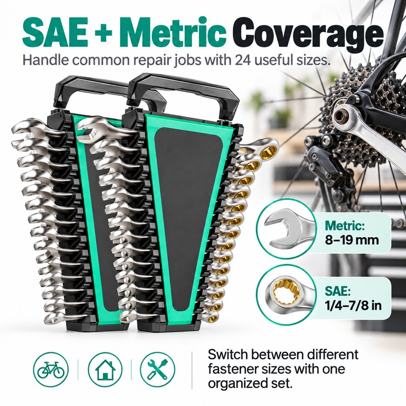Ratcheting Combination Wrench Set for Auto & Home Repairs –