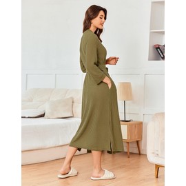 Ekouaer Women's Robe Long Waffle Knit Bathrobe Lightweight Soft Kimono Robes Loungewear