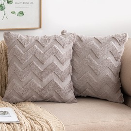 MIULEE Cushion Cover Wool Faux Fur Throw Pillow Case Wavy Fluffy Decorative Elegant Soft With Plush Home Decoration Cushions for Sofa Bed Living Room Protector 45 x 45cm 18 x 18 Inch Sand