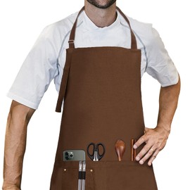 LessMo Apron, BBQ Apron and Cooking Apron in Professional Quality with Adjustable Neck Strap and Two Pockets, 100% Cotton, 70 x 85 cm