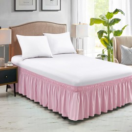 FreshCulture Full Bed Skirt, Elastic Wrap Around Bed Skirt Full Bed, Easy Fit with 15-Inch Tailored Drop, Hotel Quality Dust Ruffle for Full Size Bed, Bed Skirt Full Size (Dusty Pink)