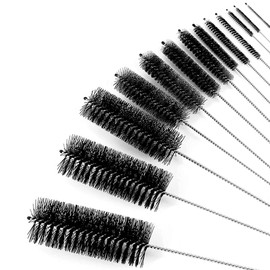 Pack of 13 Cleaning Brushes, Bottle Brush, Stainless Steel Nylon Hose Brush Set for Filter, Teapot, Straws (Black)