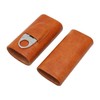 Cigar Case 3 Finger Cedar Wood Lining Portable Faux Leather
